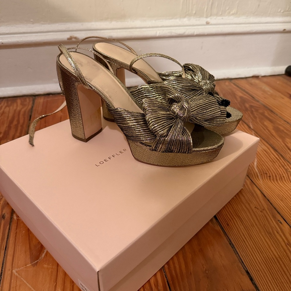 Loeffler Randall Metallic Gold Heels with Bow